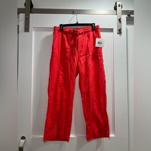 Ellen Tracy Vibrant Red Cropped Linen Pants Small